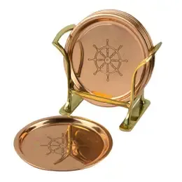 COPPER SHIP WHEEL COASTER SET OF 6