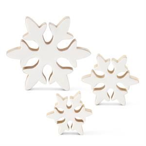 WOOD SNOWFLAKES SET 3 WHITE FRONT
