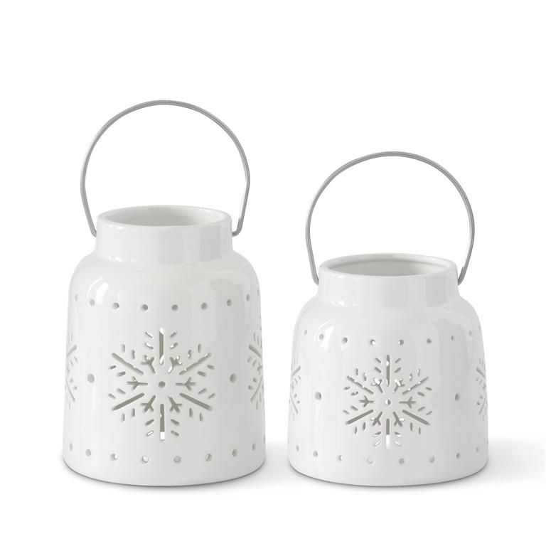 CERAMIC SNOWFLAKE LANTERN, Size: SMALL