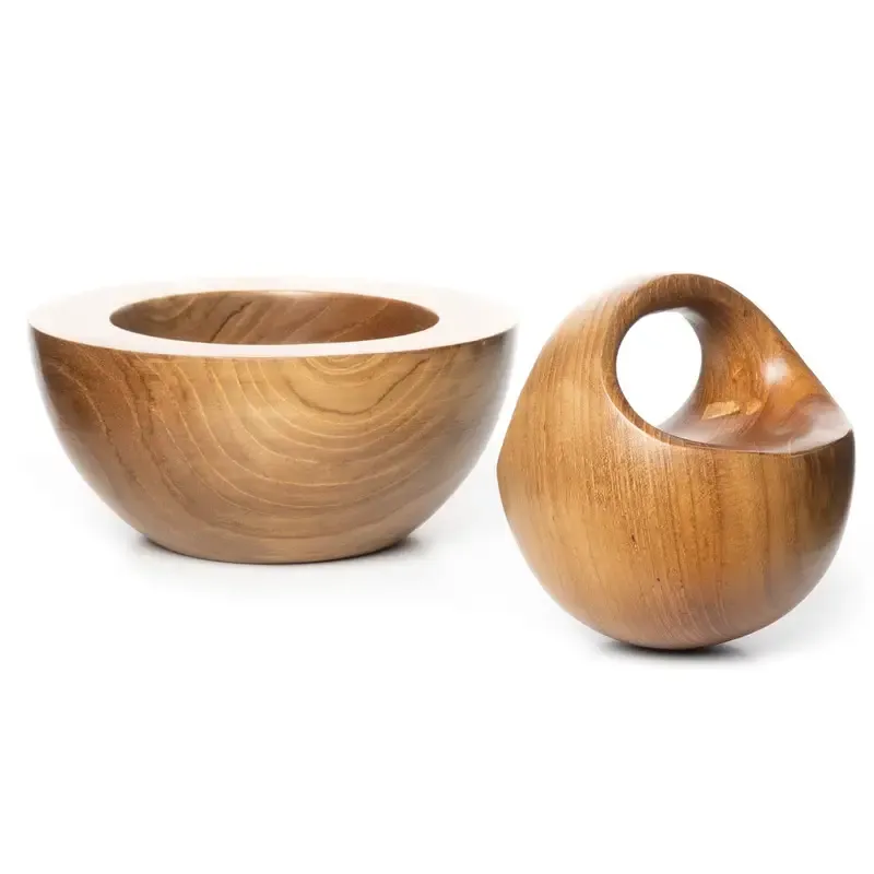 MINI ROUND WOOD MORTAR AND PESTLE W/HANDLE