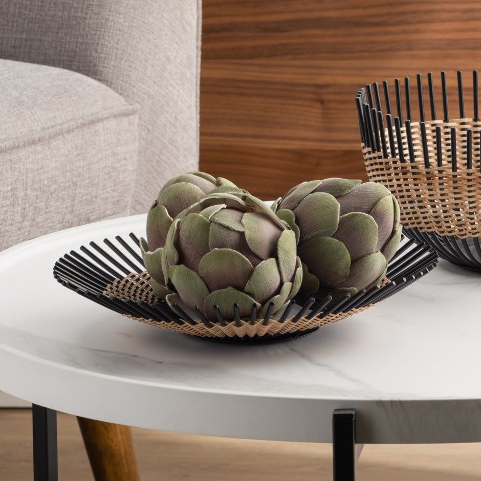 RATTAN WEAVE METAL BASKET 13X2.5