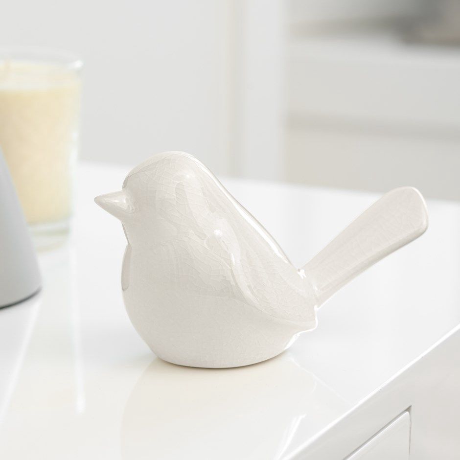 LILO CRACKLE CERAMIC BIRD, Colour: WHITE