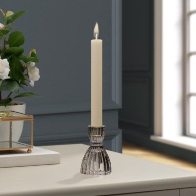 OLIVIA FACETED GLASS 3.5" CANDLE HOLDER, Colour: SMOKE