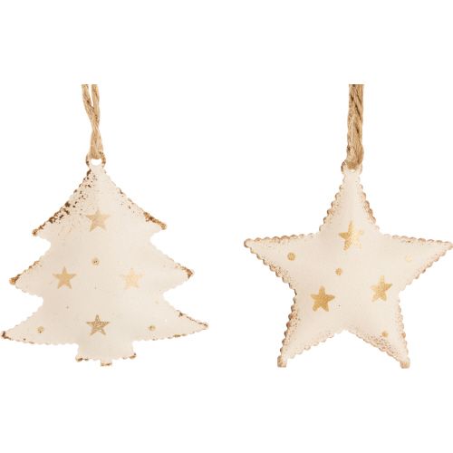 Asst'd cream metal tree and star mini ornaments, 1.5 in