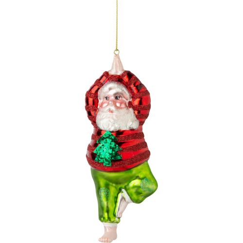 Blown glass Santa in yoga TREE pose