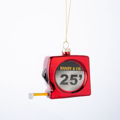 Blown glass tape measure ornament,