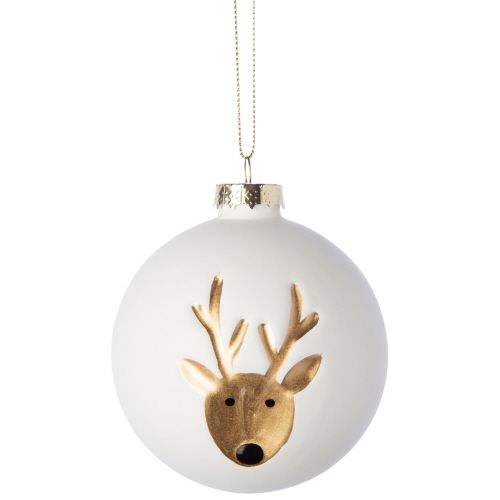 Matte white with embossed reindeer decoration 3 in