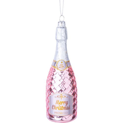 Blown glass pink prosecco bottle ornament
