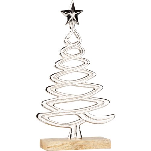Cast metal contemporary tree, shiny silver finish on solid wood base 11