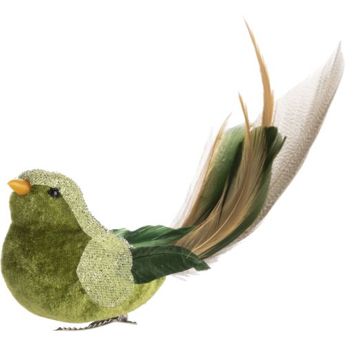 GREEN VELVET CLIP ON BIRD