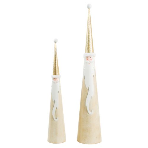 CREAM/GOLD METAL SANTA 15INCH