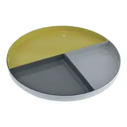 Set Of 4 Abstract Metal Trinket Trays, 29cm diameter White/Grey/Mustard