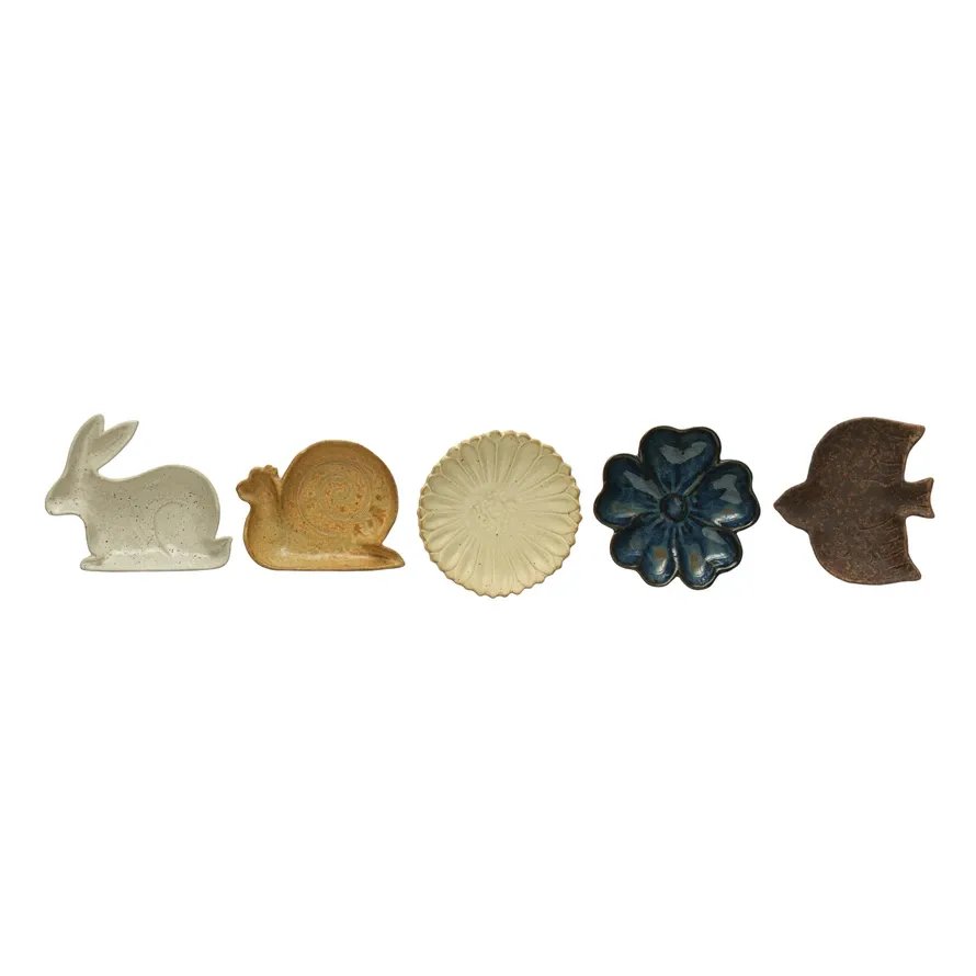 Stoneware Flora/Fauna Dish, Reactive Glaze, 5 Styles