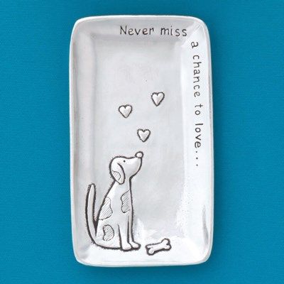 PEWTER DOG AND HEARTS TRAY