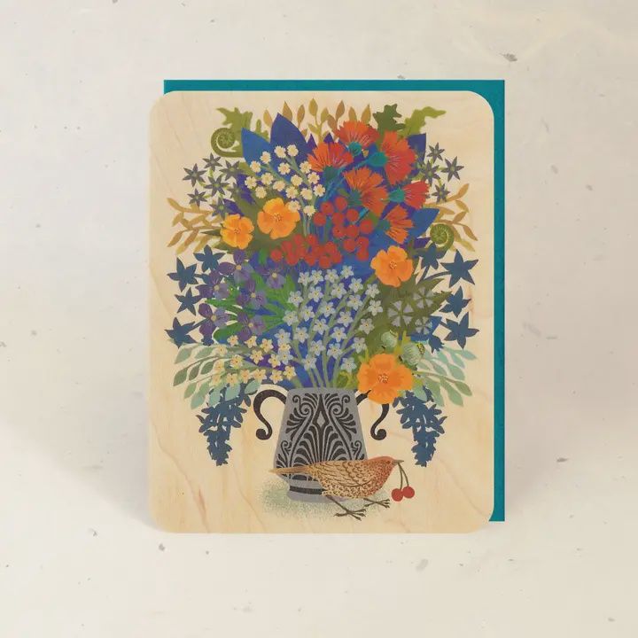 WOOD GREETING CARD, CHARACTER: BERRY THIEF