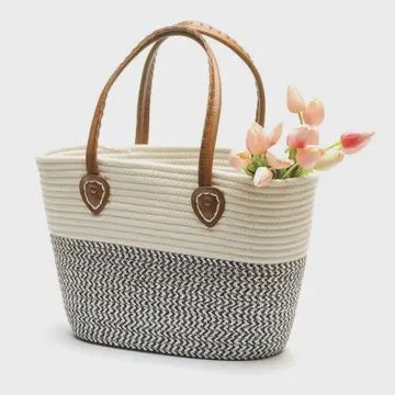 WOVEN MARKET BAG, Colour: BLACK/WTE