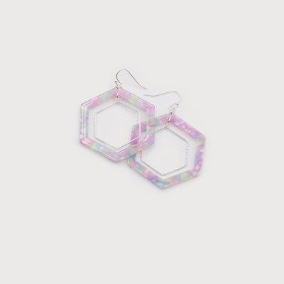 RESIN HOOP WITH SILVER HEXAGON, Colour: FUS