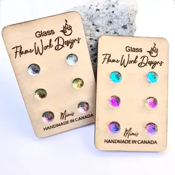 SET OF 3 MINI DICHROIC GLASS STUDS