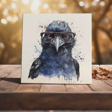 CROW WITH GLASSES INC EASEL, Size: 6X6