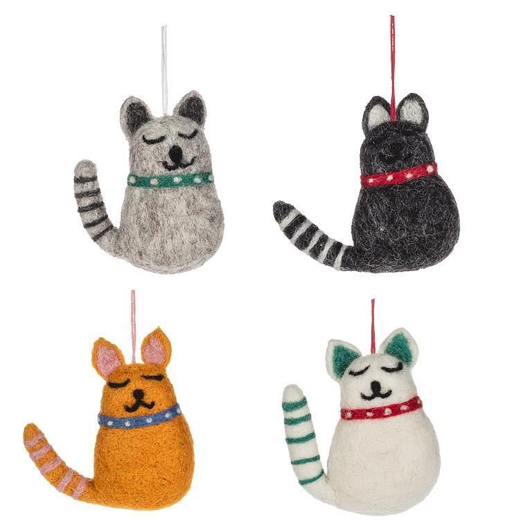 Felted Smiling Kitty Ornaments Assorted