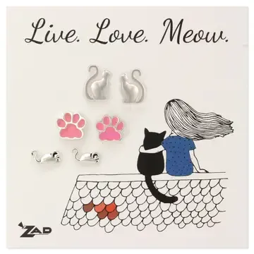 3 PC FELINE FRIEND CAT EARRING SET