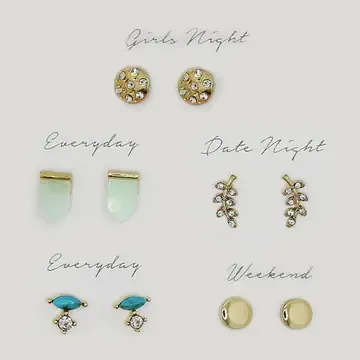 5 Pairs Multipack Stud Earrings Set with Gift Box