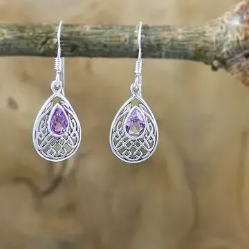CELTIC TEAR DROP AMETHYST EARRINGS