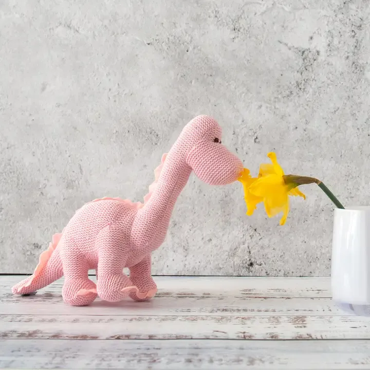 Knitted Organic Cotton Pink Dino Rattle