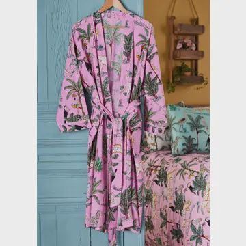 ORGANIC COTTON ROBE, Colour: PINK FLORAL PAISLY, Size: SM