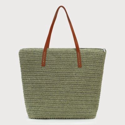 LARGE RAFIA TOTE, Colour: GREEN