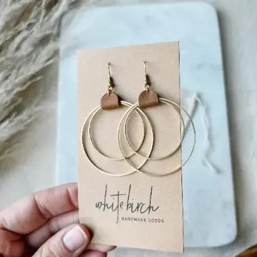 DISTRESSED LEATHER + BRASS CIRCLE EARRINGS