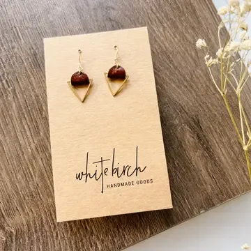 MAPLE LEATHER + BRASS TRIANGLE EARRINGS