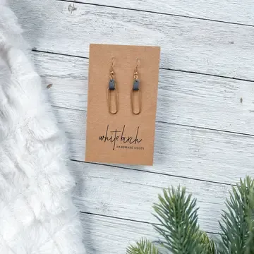 SLATE LEATHER + SMALL BRASS OVAL EARRINGS