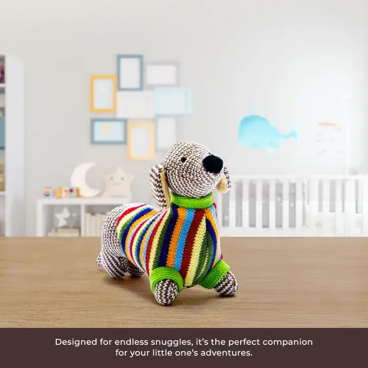 Knitted Sausage Dog Baby Rattle