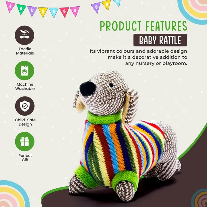 Knitted Sausage Dog Baby Rattle
