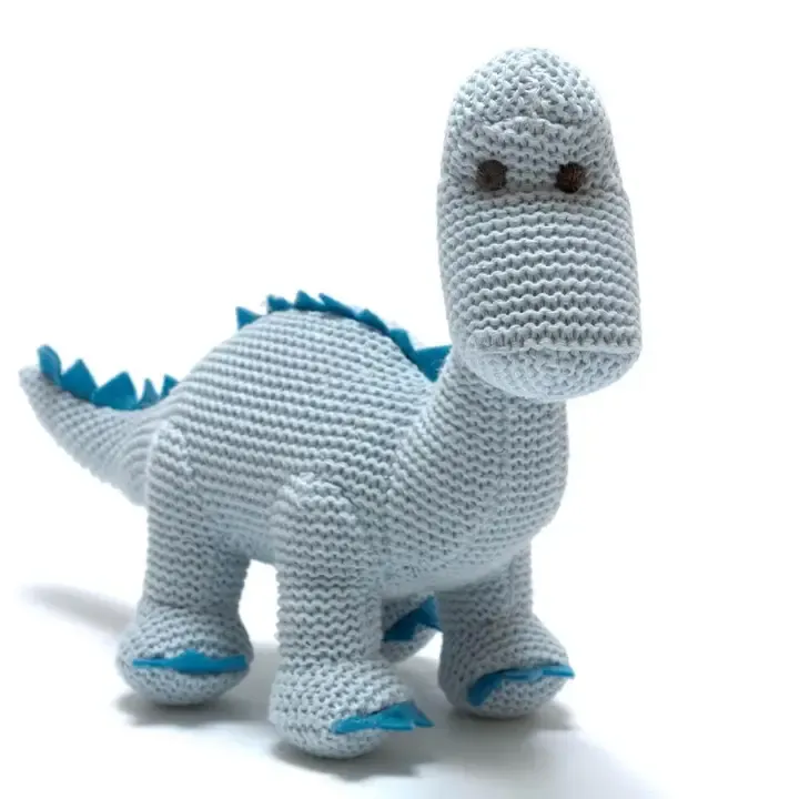 Knit Blue Dino Baby Rattle