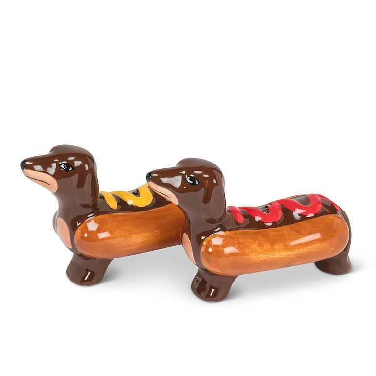 Dachshunds in Hot Dogs Salt + Pepper Shakers