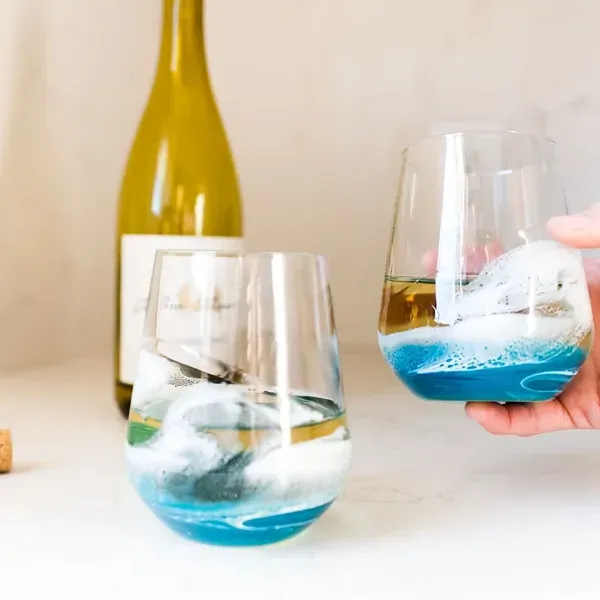 Resin Coated Wine Glasses Ocean Vibes Set of 2