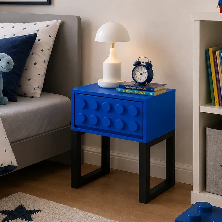 Blue Lego Wood Bedside Table