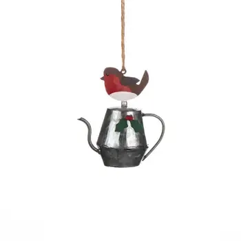 ROBIN ON TEAPOT ORNAMENT