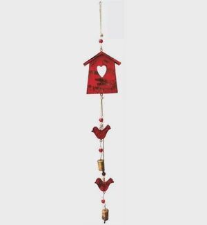 Mango Wood Bell Chimes Assorted 32", STYLE/COLOUR: Birdhouse Red