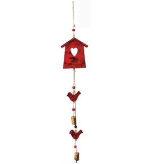 Mango Wood Bell Chimes Assorted 32", STYLE/COLOUR: Birdhouse Red