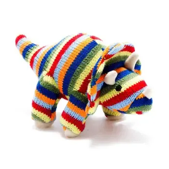 TRICERATOPS BABY RATTLE KNITTED STRIPES