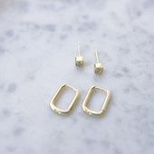 Duet Stud and Square Hoops Earrings, Colour: Gold