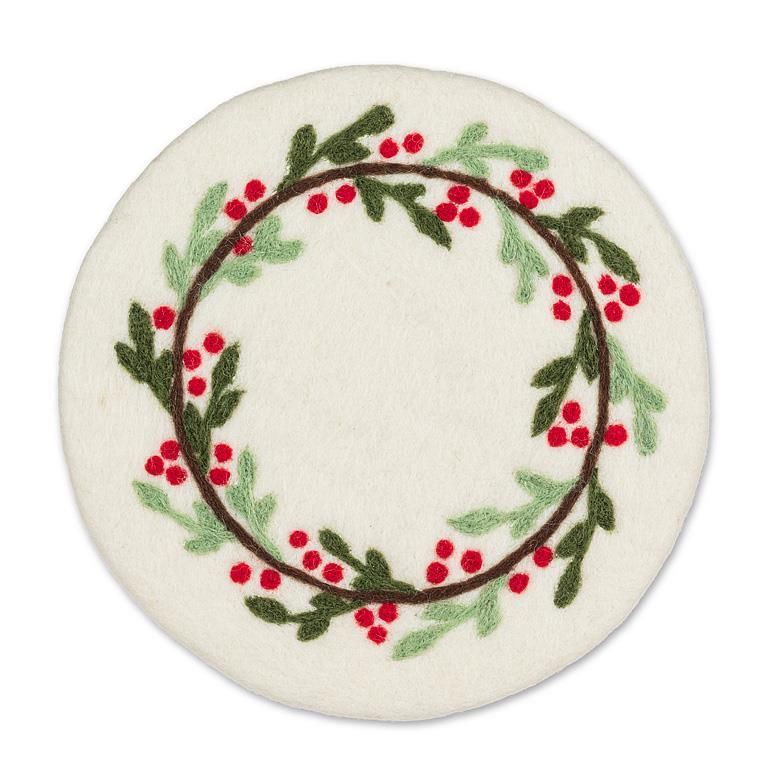 Mistletoe and Berry Felt Trivet