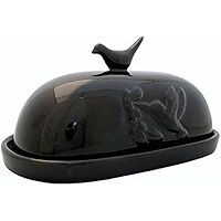 JBK Pottery Hummingbird Butter Dish Assorted, Colour: Black