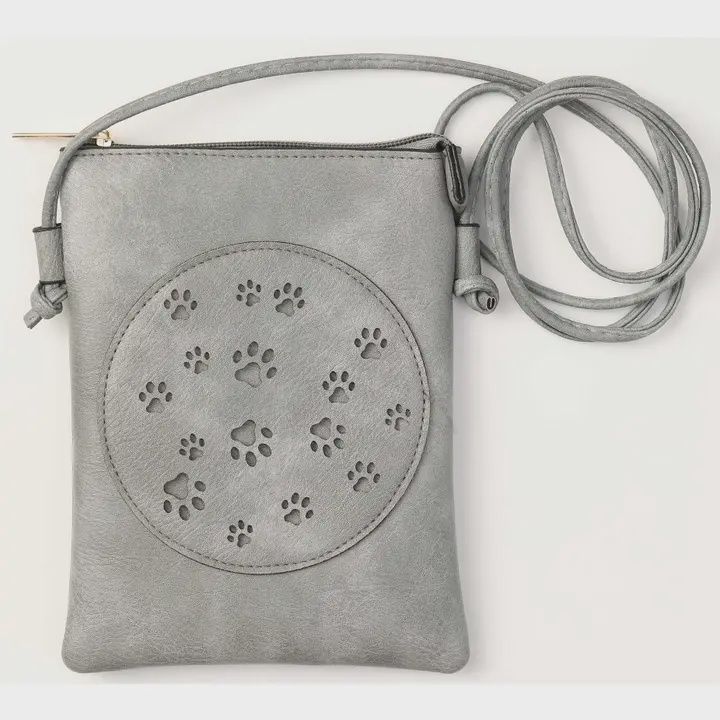 Memories Leather Paw Print Crossbody Purse, Colour: Grey