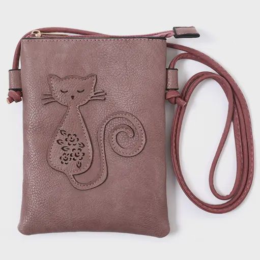 Memories Leather Cat Crossbody Purse, Colour: Brown