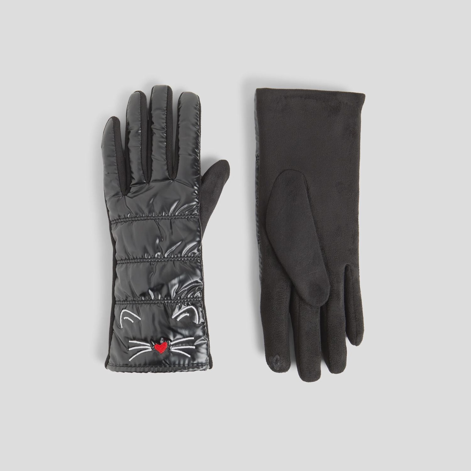 Coco &amp; Carmen Gloves Assorted, DESIGN: Cat Face Puffer Black