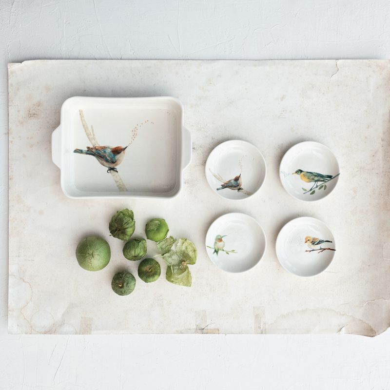 Stoneware Dish With Bird On Branch Assorted
